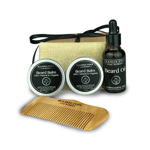 Men's Gift Box Set 2 Beard Balm 1 Beard Oil Kit &amp; Natural Wooden Comb Organic. Moustache By Hamilton Jackson. Best Beard Softening Conditioner for Men Christmas Birthday Anniversary Father Day