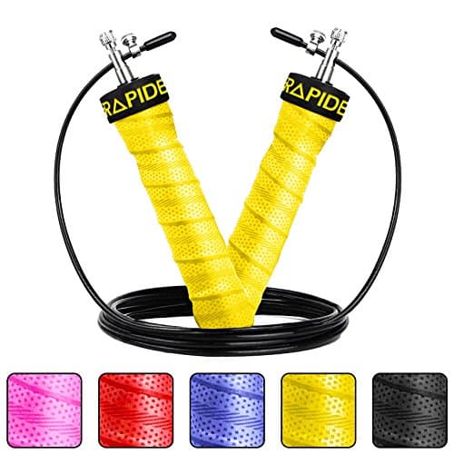 RAPIDE Jump Rope - Adjustable Cable, Rapid Ball Bearings &amp; Anti-Slip Handles - Skipping Rope for Fast Weight Loss &amp; for Exercise, Cardio, Crossfit (YELLOW)