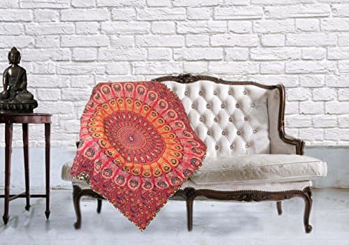 KraftDirect Boho Throw, Indigo Throw, Shibori Throw, Tie Dye Throw Decorative Throws For Sofa, Quilted Throws For Sofa, Sofa Throw Cover (Mandala Red)