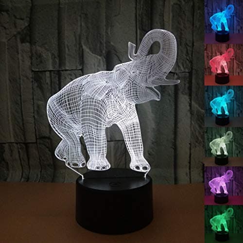 Yeelan 3D Night Light Optical Illusion Lamp LED Visual Nightlight 7 Color Change Touch Button for Bedside/Table/Desk/Bedroom/Kid’s Room/Wall Decor (Elephant)