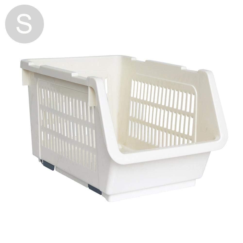 Basket Closet Grid Plastic Box Jewelry Plastic Stackable Stockpile Basket Shelf Tray Open Bins - White With Cotton Rope Handle Bamboo Weaving (Size : Small)