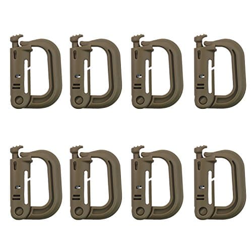 Gracallet® Pack of 8pcs Multipurpose D-Ring Grimloc Locking for Molle Webbing,MOLLE Systems and Equipment (8 x Light Brown)
