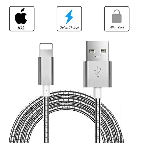 Hathow Lightning Cable, Lightning to USB Cable Apple Certified Charger Cable 3.3ft Metal Braided Lightning Cords Super Fast Charging and Syncing for iPhone, iPad, iPod and More IOS Devices (Silver)