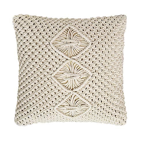 Seepong Boho Decorative Pillows Macrame Cushion Throw Pillows Handmade Knit Pillowcases Floor Cushion 45 x 45 cm| 18 x 18 inch, Off White