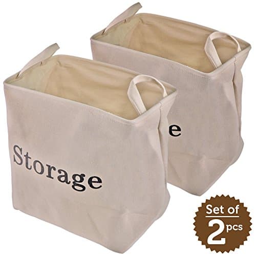 Eco Storage Basket | 2pcs 13.8 x 10.2 x 14.6 Inches Storing Bin with Sturdy Steel Lining Support | Light Soft Premium Linen Fabric and EVA | Efficient Storage for Clothes Toys Towel Book Food | 1468.5