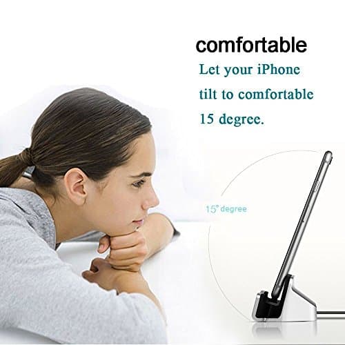 IPhone Charger Dock Cradle Desktop Stand with Lightning Cable Connector for Charge and Sync Data of Apple iPhone 7/7 Plus/ 6/6s/6 Plus/6s Plus/iPod Nano 7th Gen/iPod Touch 5,6th Gen (Silver)