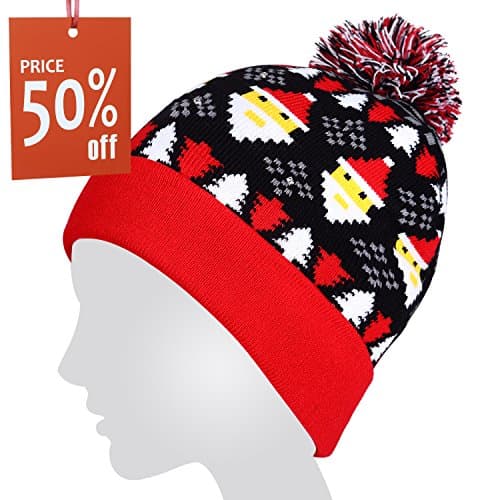 Light Up Hat,Coeuspow String Light Up Beanie Hat Knit Cap with 6 Colorful Lights 3 Flashing Mode for Party,Lightshow,Jogging,Walking,Dancing,Christmas Gift (Red)