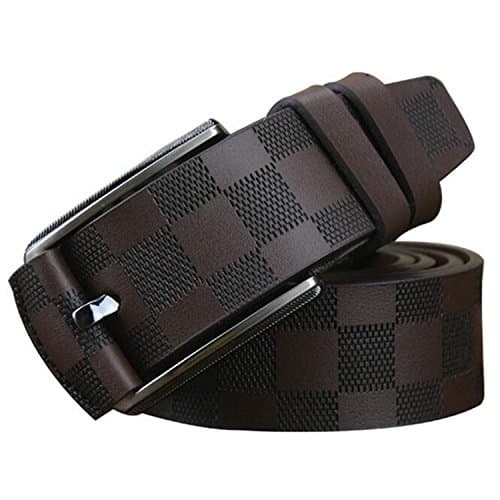 Also Easy Style Men Luxury Brand Name Designer Plaid Pattern Genuine Leather Wide Belts New NEW Fashion Man Accessories Brown 130cm