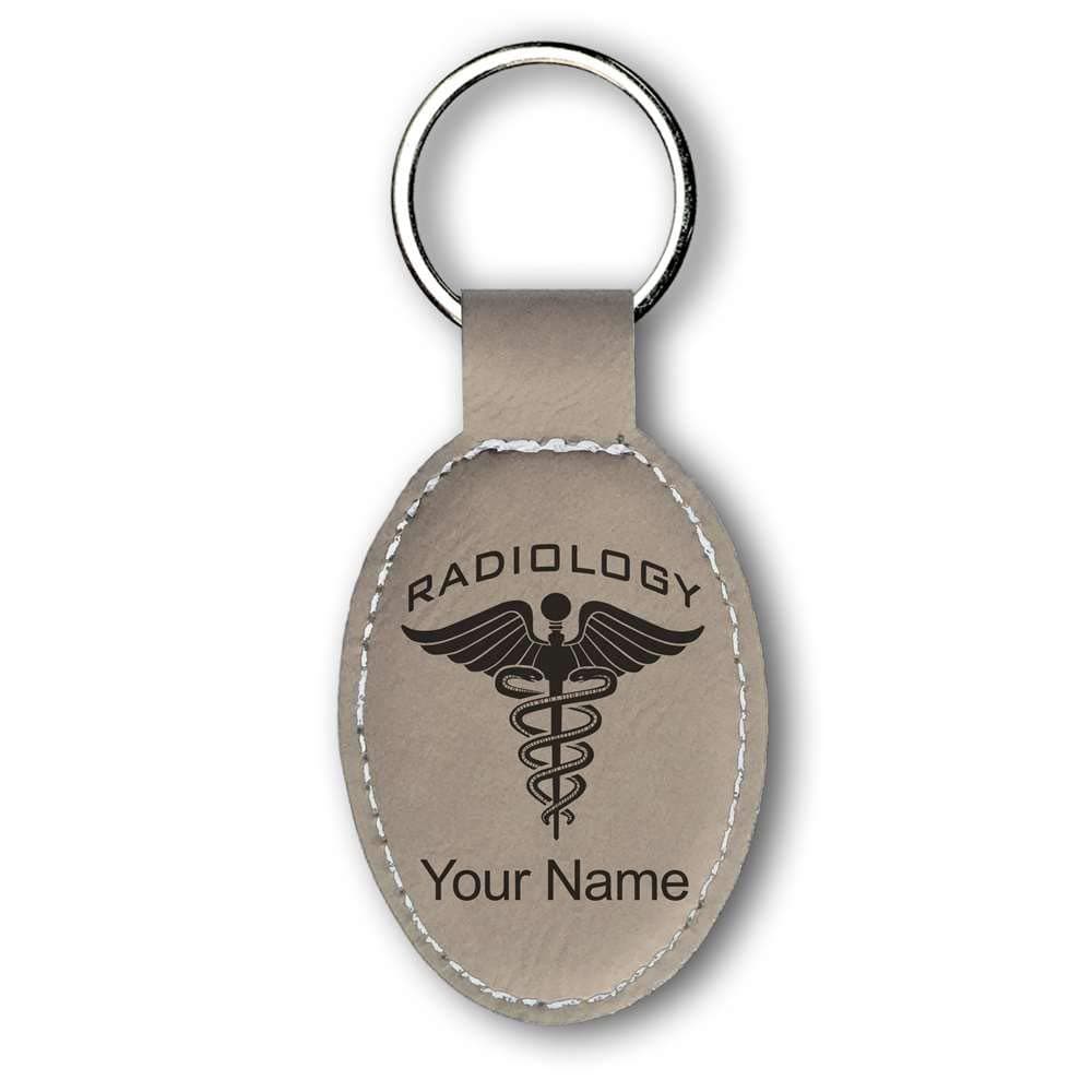 Oval Keychain, Radiology, Personalized Engraving Included (Light Brown)