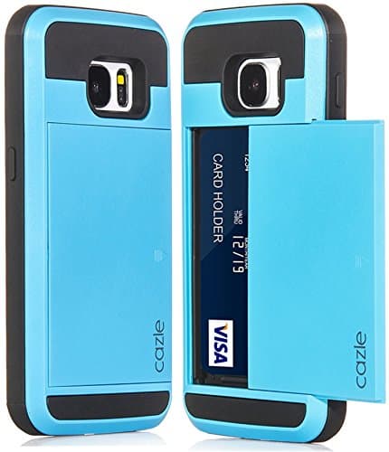 Galaxy S7, Dual-layer Heavy Duty Matte Rugged Protective Cover with Slider ID Credit Card Slot Cash Holder for Samsung Galaxy S7 by Cazle (Blue)