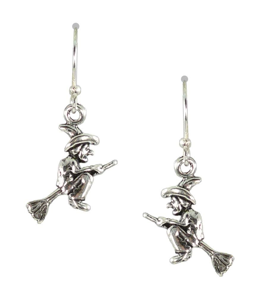 Bali Sky Sterling Silver Tiny Witch on Broom Drop Earrings D077