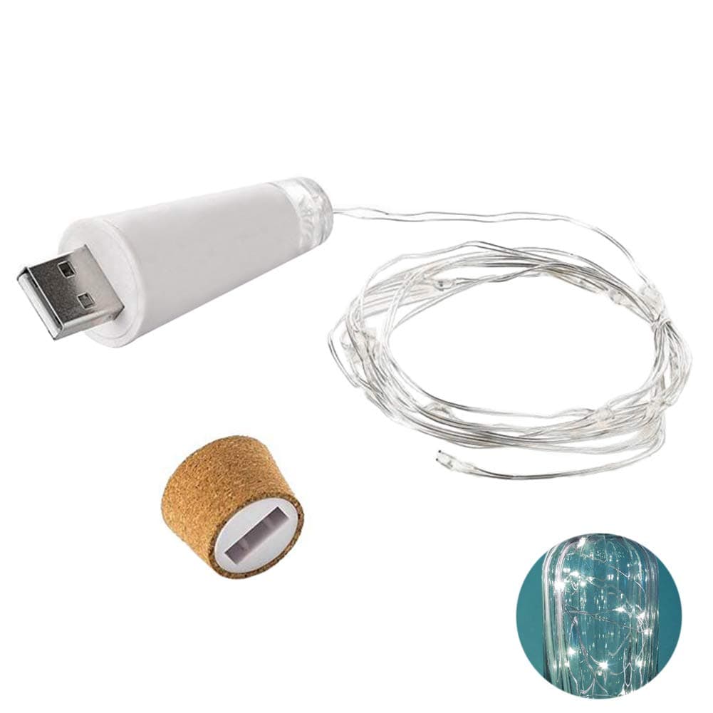P12cheng USB Bottle Light,15 LEDs Rechargeable Copper Wire Light USB Wine Bottle Lamp Party Decor - White
