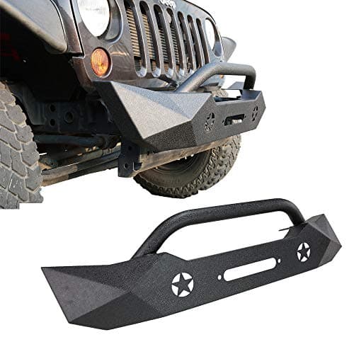 Stubby Front Bumper Black Textured Steel Rustproof Grill Guard for 2007-2018 J-eep Wrangler JK JKU Sport Sahara Rubicon