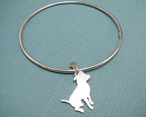 .925 Sterling Silver Pitbull Dog Bangle Bracelet