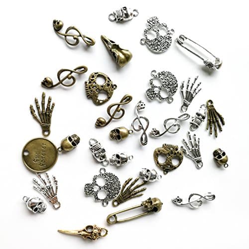 Samje 100 Gram Mixed Multistyle Skull Head Halloween Steampunk Charm Alloy Skeleton Steampunk Pendant Craft for DIY Bracelet Necklace Jewelry Making Accessaries (Skull Style)