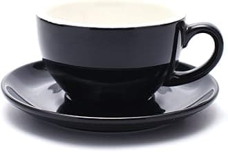 Free Pour Coffee Cup and Saucer, Small Cappuccino and Double Espresso, Ceramic Coffee Cups for Coffee Shop and Barista (Glossy Black, 5 oz)