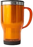 Stainless Lined Acrylic Orange Mug with Molded Handle and Lid, Orange, 16 Ounce