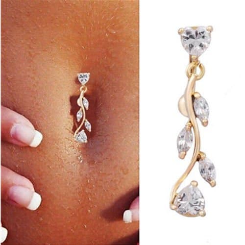 Sumanee Sparkling Reverse Belly Ring Dangle Clear Navel Bar Gold Body Jewelry Piercing