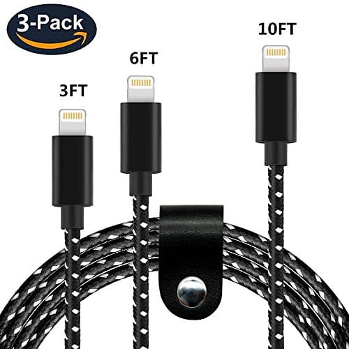 Venividivici,Lightning Cable/ iPhone Charger to USB Syncing and Charging Cable Data 3Pack 3FT/6FT/10FT Nylon Braided 8 pin Charging Cables Certified for iPhone,iPad,ipod and more
