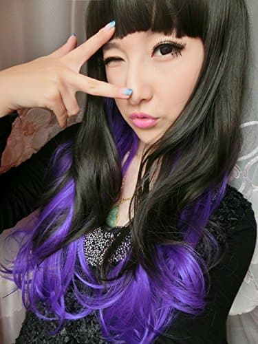 New Cos Wig Harajuku Gradient Wind Gradient Full Curly Wavy Glamour Hair Wig Fashion (black + purple)
