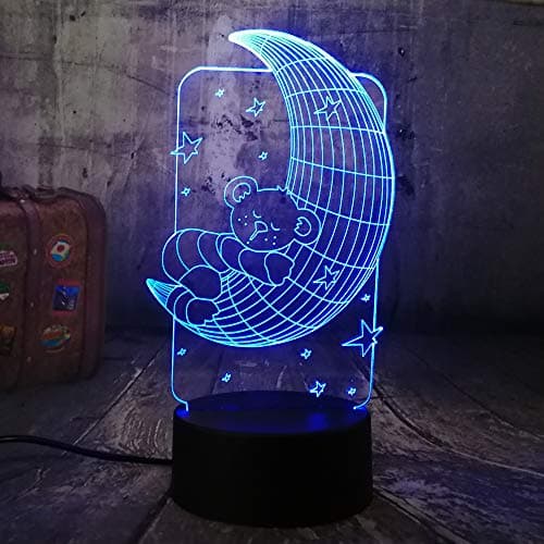 KangYD Cute Moon Bear 3D Lamp,Visual LED Night Light,Colorful,Baby Gift,Remote 7 Color（Crack White）,Colorful Lights,Novelty,Xmas Gift [Energy Class A+++]