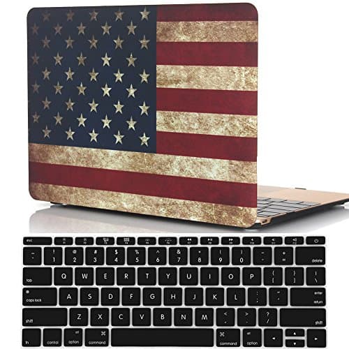 MacBook 12 Inch Case A1534, Rubberized Hard Case Shell Cover with Keyboard Skin Cover for Apple MacBook 12" with Retina Display A1534 - US Flag