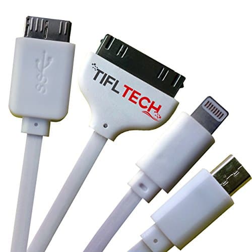 TiflTech Premium USB Cable Multifunctional 4 in 1 Universal Charger 3.3ft (1m) For iPhone 6 5 4, iPad ,Samsung Galaxy, Note 3 and most Android Smartphones , with Mini Stylus