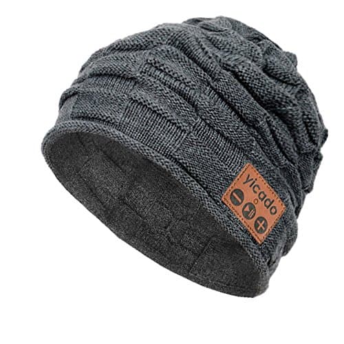 Bluetooth Beanie Hat Earbud Wireless Headphone Headset Earphone Speakerphone Wireless Hands-Free Hat Sport Knit Cap, Built-in Mic Warm Soft Winter Knitted Short Cap Mic Outdoor BB014_GREY