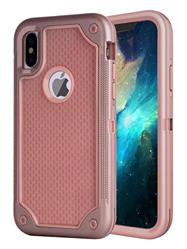 iPhone X Case, iPhone 10 Case, Sanhezhong Textured Grip Non Slip Drop Tested Case, 3IN1 Heavy Duty Hard PC &amp; Rugged TPU Armor Case (Rose Gold)