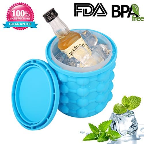 Ice Cube Maker Genie - Ice Bucket The Revolutionary Space Saving Silicone Ice Cube Trays Molds for Chilling Burbon Whiskey, Cocktail, Beverages and More