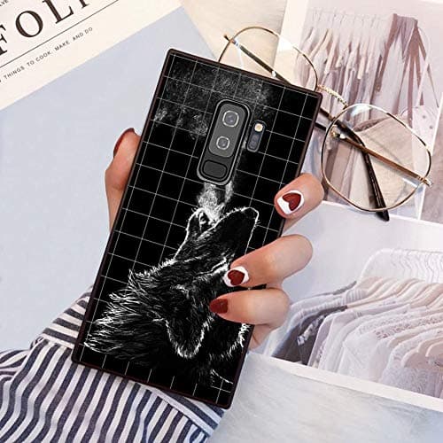 Samsung Galaxy S9 Plus Case Howling Wolf Shockproof Black TPU Slim Silicone Square Design Phone Case for Samsung Galaxy S9 Plus