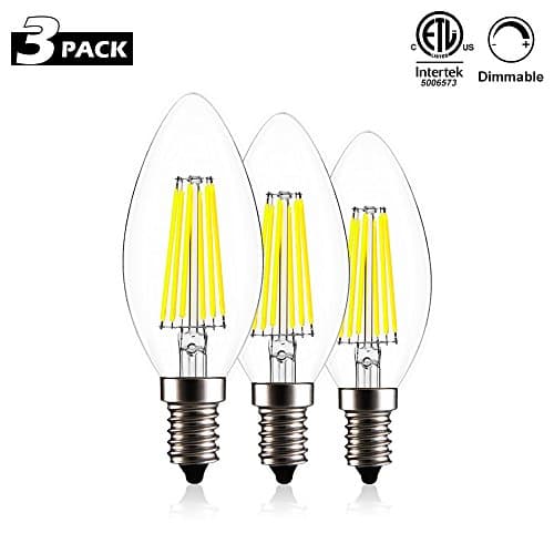 CREATE BRIGHT C35 Edison Blunt Tip Filament Candelabra LED Bulb,6W(60W Incandescent Equivalent),Dimmable LED Candle Bulbs,E12 Base Lamp,520lm,6400K Daylight,360°Beam Angle,ETL Listed,Pack of 3