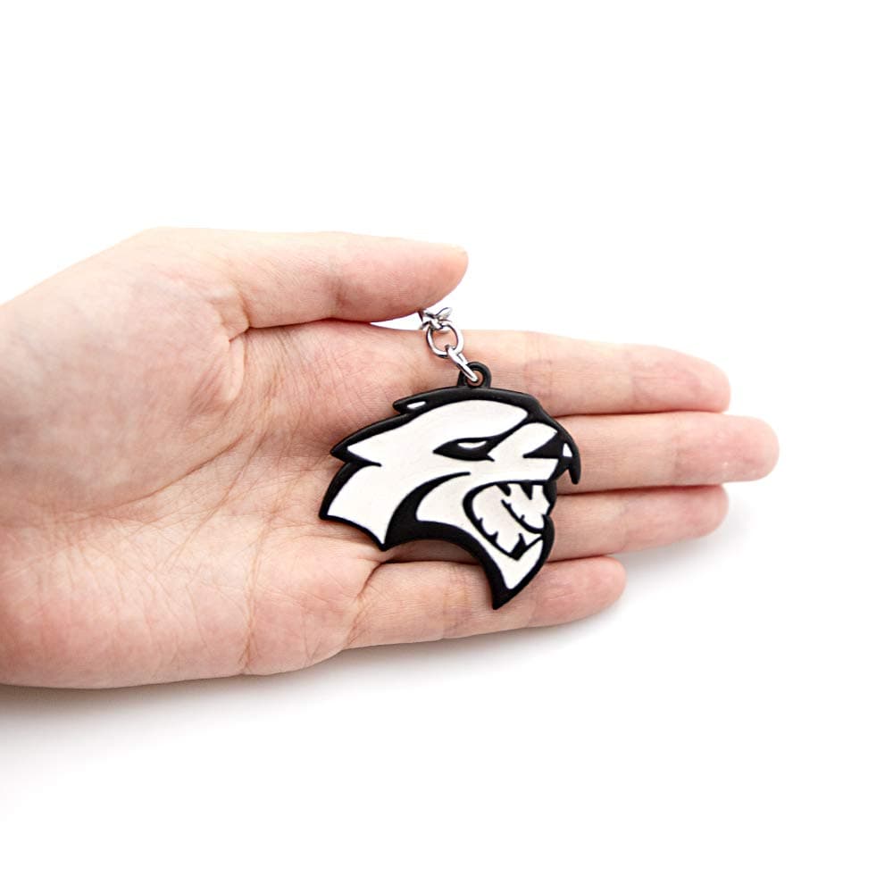 1pc 3D Hellcat Keychain Hell Cat Emblem key chain for Charger Challenger Keyring (white with Black outline)