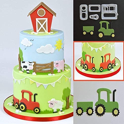 4-Piece/Small Tractor Cutting Machine Set - Cake Decoration Icing Candy Cutter Set Birthday Party Cake Decoration Mold Baking Tool