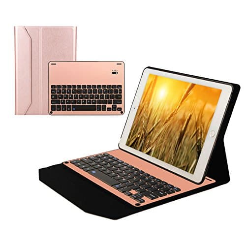 Seetop Flip PU Leather Ipad pro 10.5 Bluetooth Keyboard Case Auto Sleep / Wake Slim thin Magnetic Detachable Aluminum Alloy Material 7 Colors Led Backlit Keyboard Cover for ipad pro 10.5 (Rose Gold)