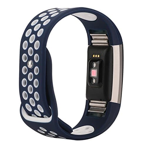 For Fitbit Bands, Wristband Adjustable Comfortable Soft Silicone Replacement Band for Fitbit Charge 2 Fitness (Blue & White, Large (6.7”-8.1”))