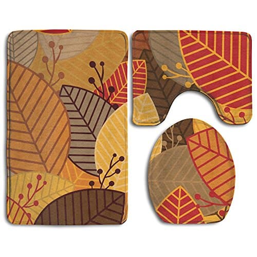 Beautiful Yellow Autumn Foliage Background Pattern 3-Piece Soft Bath Rug Set Includes Bathroom Mat Contour Rug Lid Toilet Cover Home Decorative Doormat