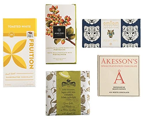 Gourmet White Chocolate Bar Bundle- Includes bars from Akesson’s, Amedei, Fruition, Omnom and Rozsavolgyi (5 items)