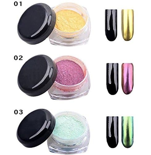 Chrome Mirror Nail Powder with Smooth Shimmer Shining Glitter Effect Pigment Powder for Nail Art 3 Pack by Baby Beauty (1TO3)