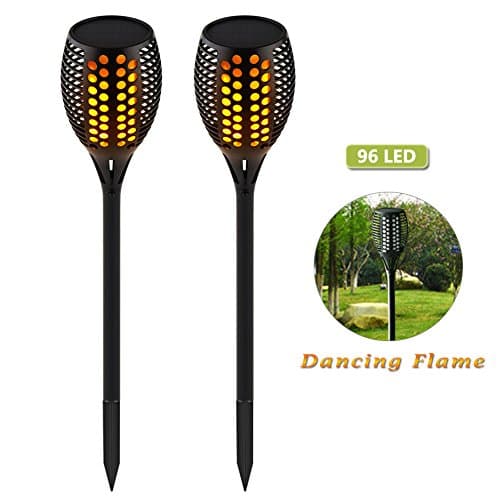 Wahom Solar Path Torches Light Outdoor Waterproof Dancing Flame Lighting 96 LED Flicking Tiki Torches Lights for Garden Patio Deck Yard Driveway Wedding Party (2)