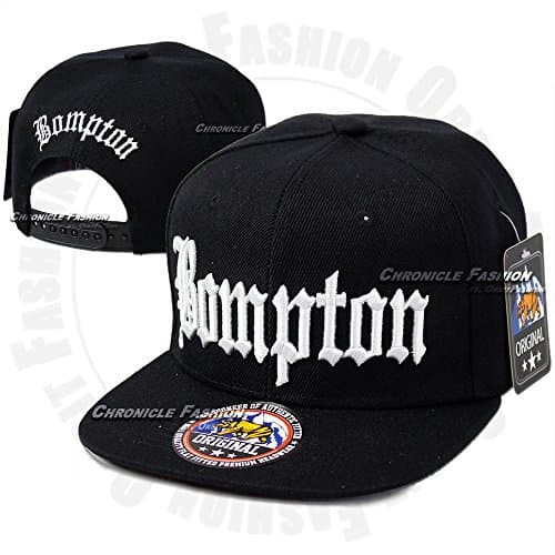 DS BOMPTON Snapback Cap Hat Compton YG Hip Hop 3D Embroidered Flat Bill Baseball, Black / White Bompton