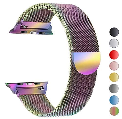 MouKou Straps for Apple Watch Series 4/3/2/1 38mm 40mm 42mm 44mm Milanese Mesh Loop with Magnetic Clasp Stainless Steel Replacement Strap