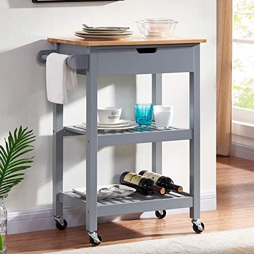 conifferism Kitchen Carts on Wheels, Small 26" Kitchen Islands & Carts with Drawer and Storage, Microwave Cart for Dining Rooms, Grey