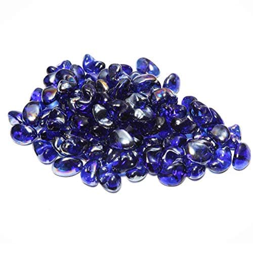 Fire Glass Rocks for Firepit - Glass Stones for Fire Pit Indoor and Outdoor Propane& Gas Fireplace Glass Beads -Vase Filler Gem Glass Unique Bay Bean Shape| 10 Pounds | Blue Glass Rocks for Fireplace