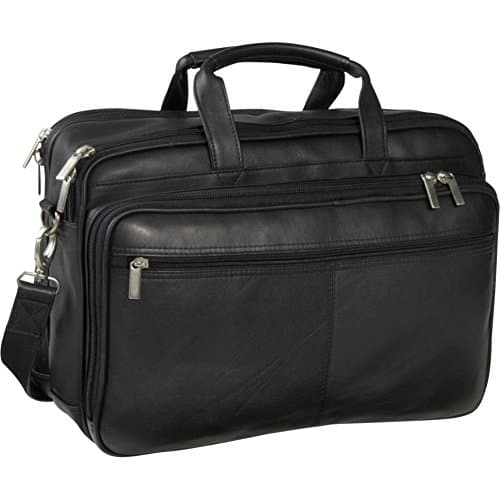 Le Donne Dual Compartment Laptop Briefcase, Leather Computer Bag in Black