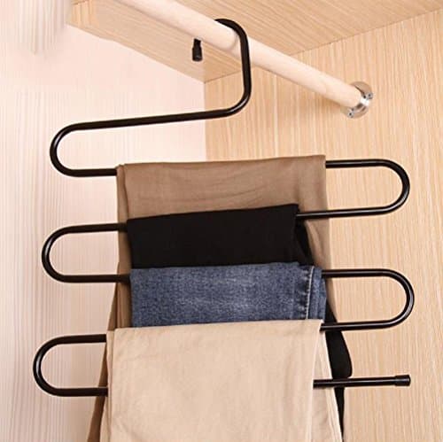 RoseAmor Sturdy S-type Multi-Purpose Stainless Steel Magic Pants Trouser Scarves Belts Hangers Closet Space Saver Storage Rack (Black)