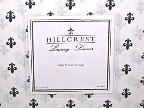 Hillcrest Cotton Sateen FULL SIZE 4-pc Sheet Set Black French Fleur de Lis France on White