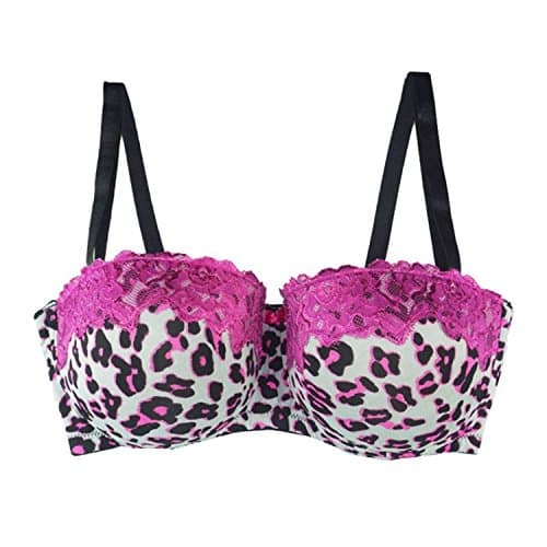 Coumll Women Large Bra Plus Size 36-44 D/Dd/DDD Unerwire Big Cup Sexy Strapless Half Cup Bralette Big Size Pink 36DDD