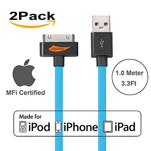 [Apple MFI Certified] 2Pack Yellowknife 3.3ft/1m Noodle Flat 30Pin to USB Data Sync Charger Cable Charging Cord for Apple for iPhone 4s 4 3GS iPad 1 2 3 (2Pack-Blue)
