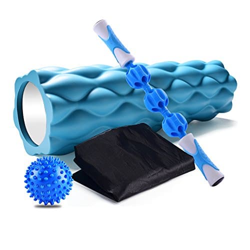 Foam Roller Kit, 4-In-1 18" High-Density Round Foam Roller Kit with 17" Muscle Roller Stick Spiky Massage Balls,Bag ,High Density For Physical Therapy, Myofascial Release, Deep Tissue Muscle Massage